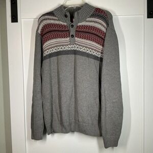 Chaps Ralph Lauren Gray Fair Isle Sweater Classic Winter Knit Size L Holiday